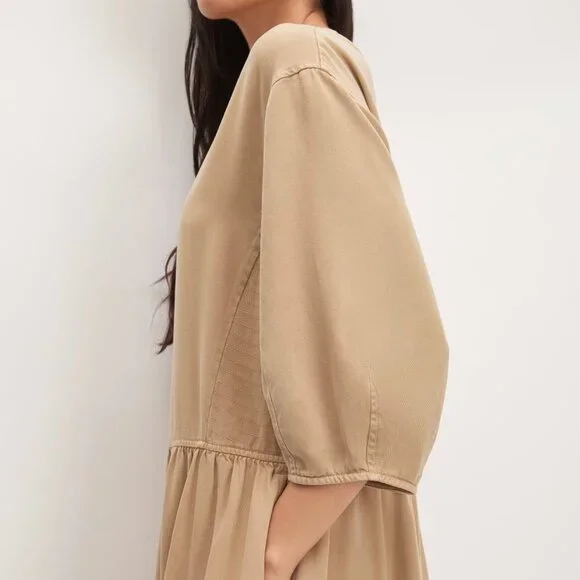 NWOT Everlane The TENCEL™ Puff-Sleeve Dress Tan (Cornstalk) - Size M - Picture 5 of 14